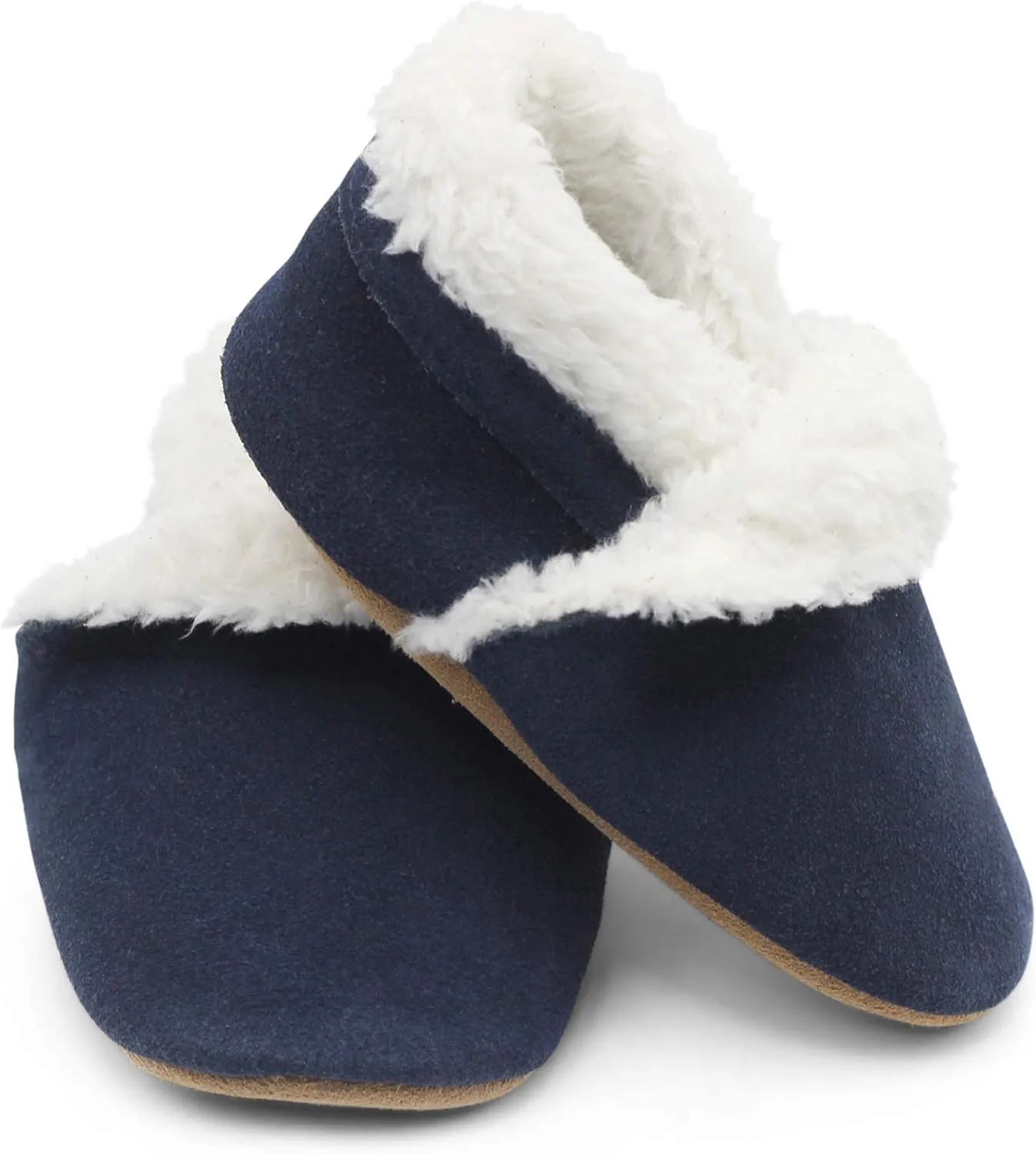 Dotty Fish Baby & Toddler Suede Slippers – Fleece Lined, Non-Slip Soft Sole Shoes – Warm Cozy Slippers for Boys & Girls – Ages 0-4