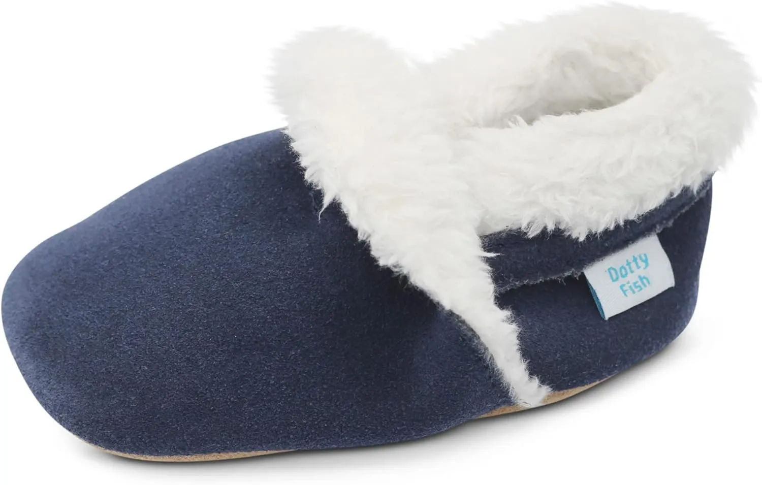 Dotty Fish Baby & Toddler Suede Slippers – Fleece Lined, Non-Slip Soft Sole Shoes – Warm Cozy Slippers for Boys & Girls – Ages 0-4