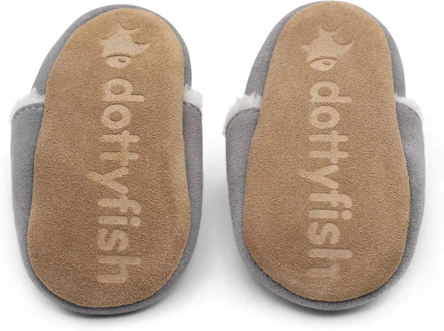 Dotty Fish Baby & Toddler Suede Slippers – Fleece Lined, Non-Slip Soft Sole Shoes – Warm Cozy Slippers for Boys & Girls – Ages 0-4
