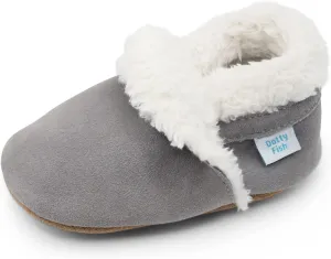 Dotty Fish Baby & Toddler Suede Slippers – Fleece Lined, Non-Slip Soft Sole Shoes – Warm Cozy Slippers for Boys & Girls – Ages 0-4