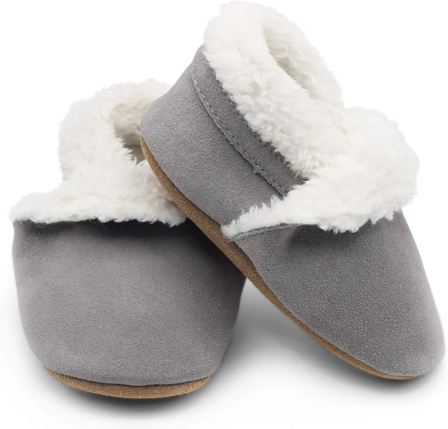 Dotty Fish Baby & Toddler Suede Slippers – Fleece Lined, Non-Slip Soft Sole Shoes – Warm Cozy Slippers for Boys & Girls – Ages 0-4