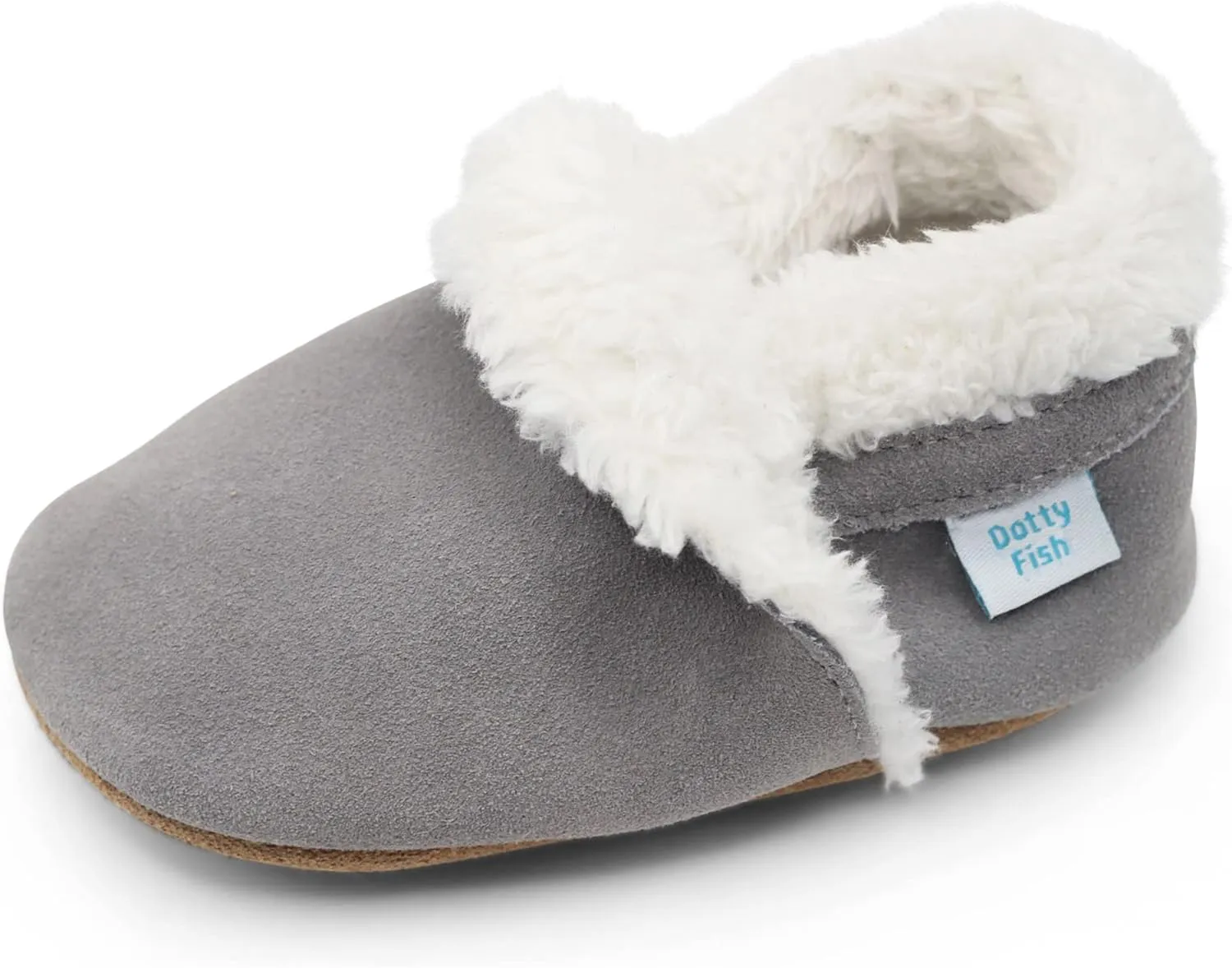 Dotty Fish Baby & Toddler Suede Slippers – Fleece Lined, Non-Slip Soft Sole Shoes – Warm Cozy Slippers for Boys & Girls – Ages 0-4