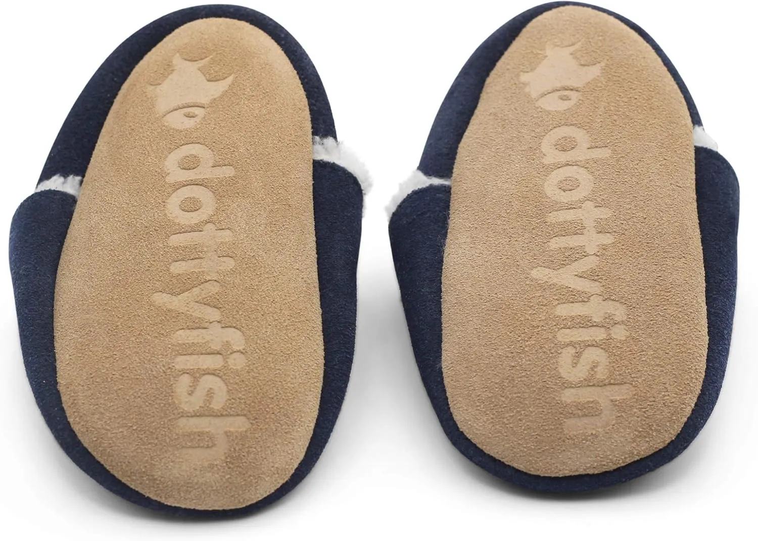 Dotty Fish Baby & Toddler Suede Slippers – Fleece Lined, Non-Slip Soft Sole Shoes – Warm Cozy Slippers for Boys & Girls – Ages 0-4