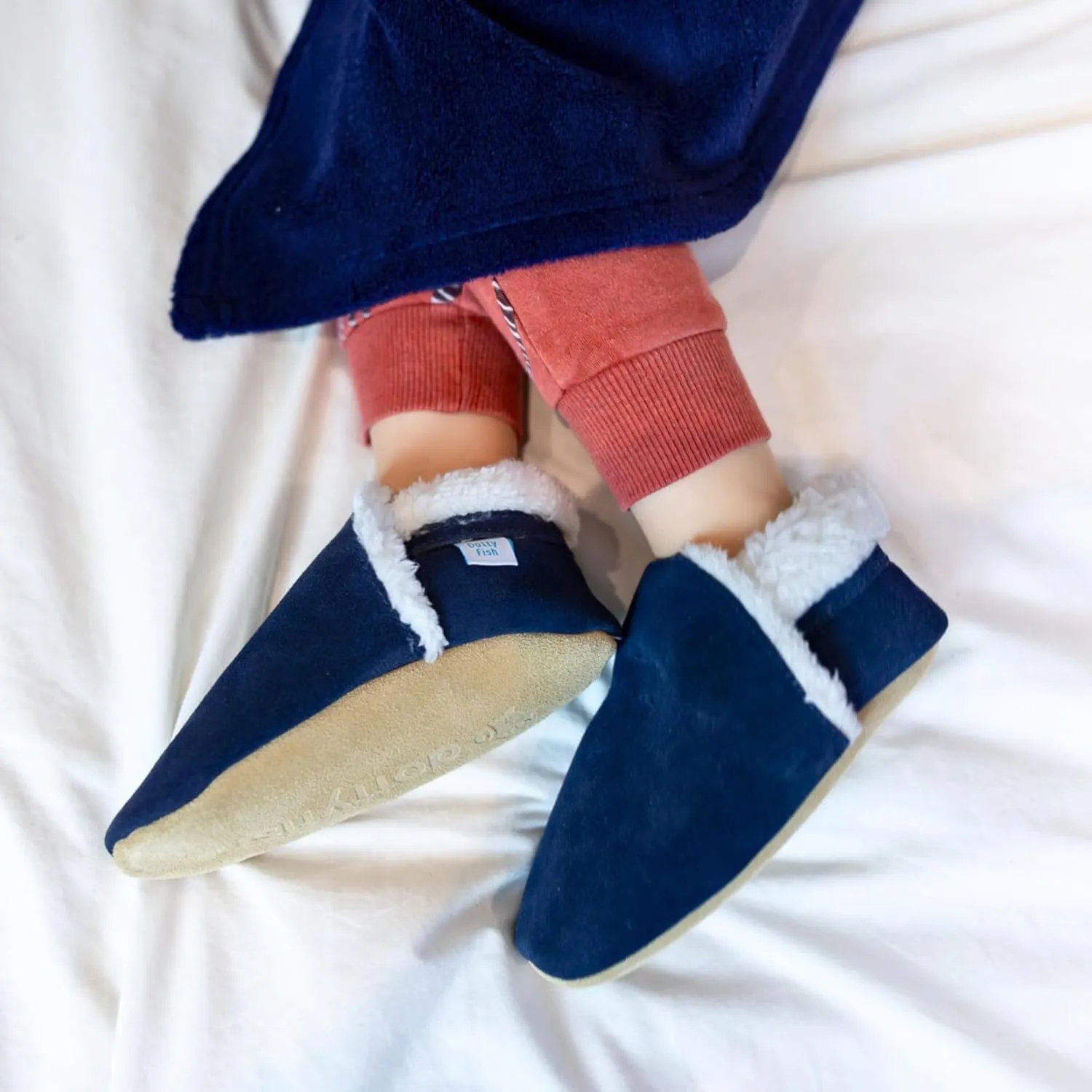 Dotty Fish Baby & Toddler Suede Slippers – Fleece Lined, Non-Slip Soft Sole Shoes – Warm Cozy Slippers for Boys & Girls – Ages 0-4
