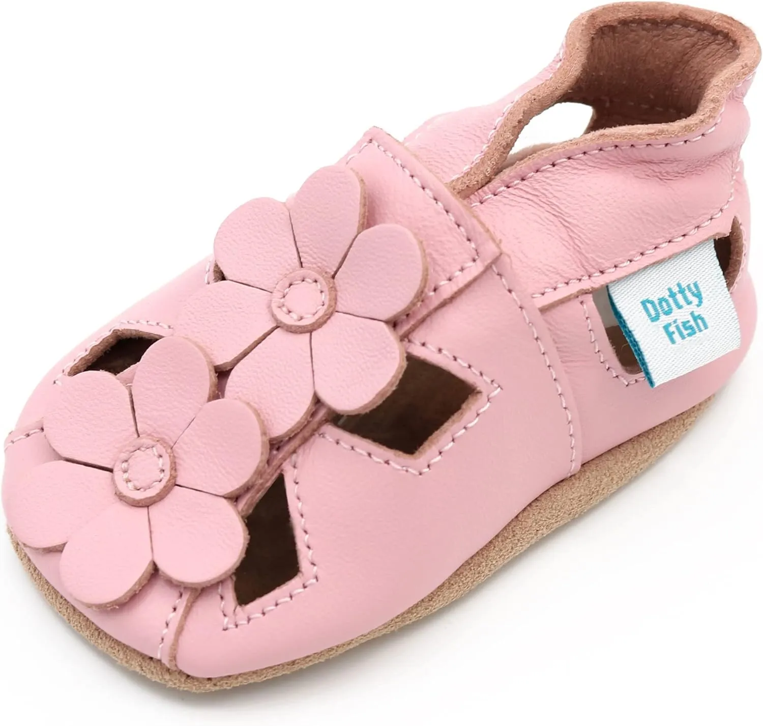 Dotty Fish Infant and Toddler Soft Leather Sandals – Barefoot-Friendly, Non-Slip Suede Sole, Podiatrist Recommended, Breathable Baby-Safe Leather, British Brand – Fits 0–4 Years