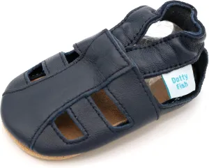 Dotty Fish Infant and Toddler Soft Leather Sandals – Barefoot-Friendly, Non-Slip Suede Sole, Podiatrist Recommended, Breathable Baby-Safe Leather, British Brand – Fits 0–4 Years