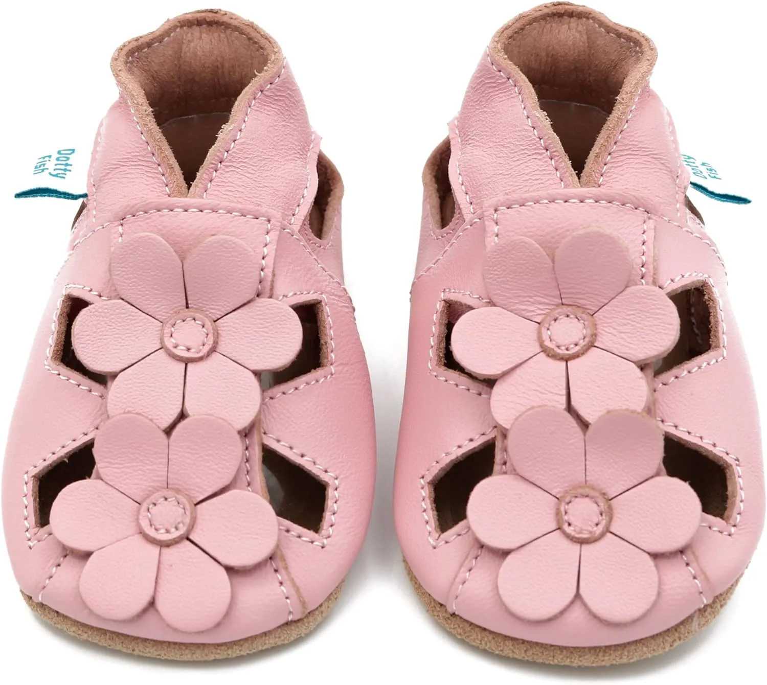 Dotty Fish Infant and Toddler Soft Leather Sandals – Barefoot-Friendly, Non-Slip Suede Sole, Podiatrist Recommended, Breathable Baby-Safe Leather, British Brand – Fits 0–4 Years