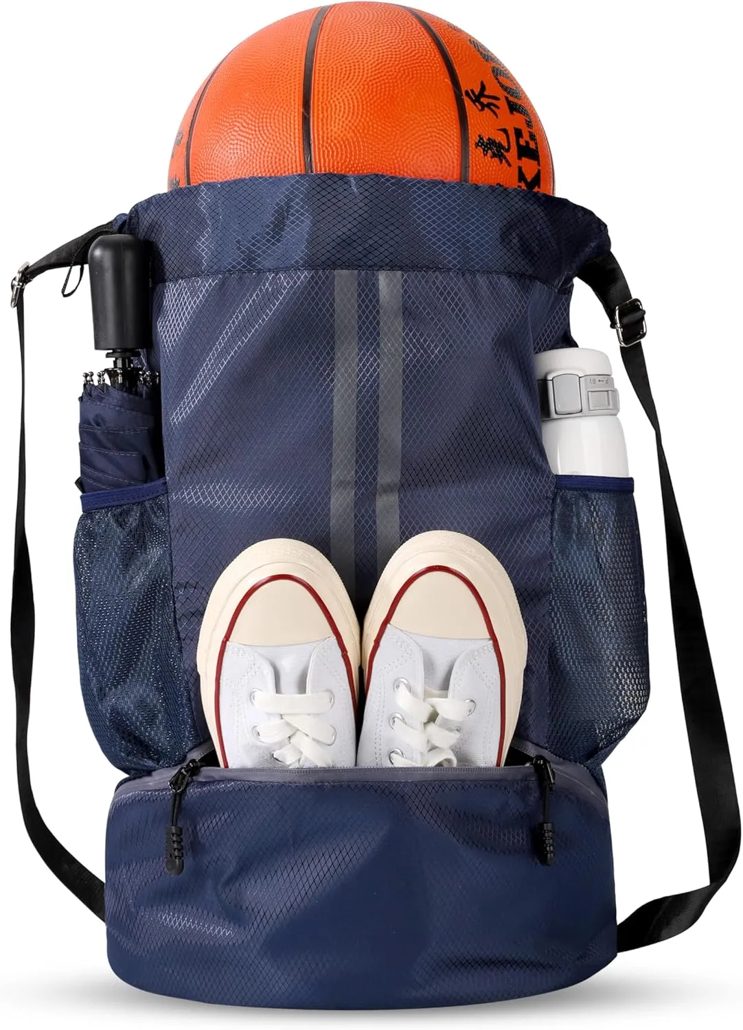 Drawstring Backpack String Gym Basketball Bag Napsack Workout Track Bag with Dry Wet Separation Pocket and Shoes Compartment(Navy Blue)