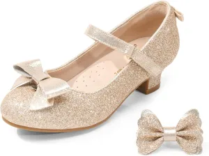 DREAM PAIRS Girls Dress Shoes Toddler Little Girls Heels Mary Jane Princess Shoes with Interchangeable Bow for Flower Girl Wedding Party