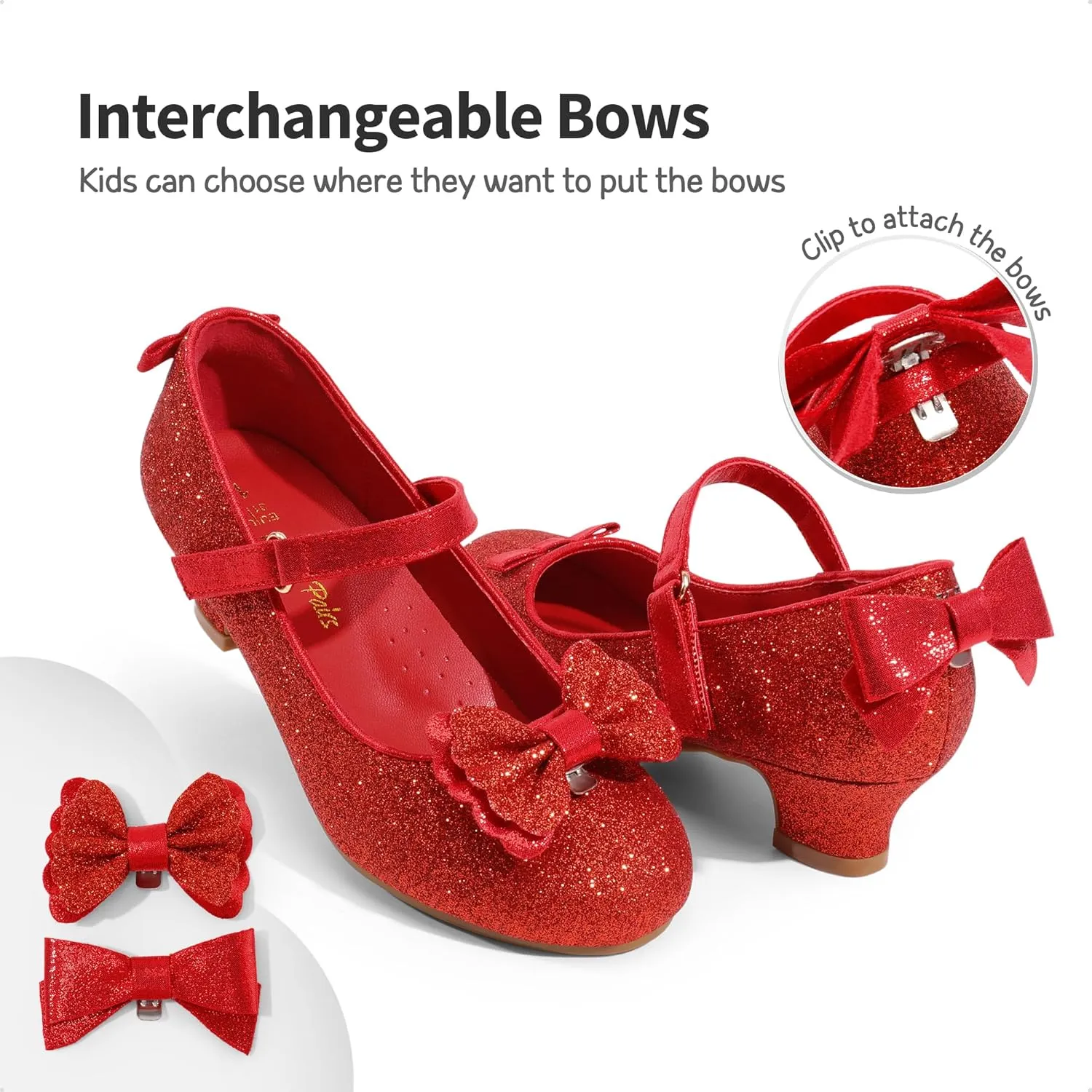 DREAM PAIRS Girls Dress Shoes Toddler Little Girls Heels Mary Jane Princess Shoes with Interchangeable Bow for Flower Girl Wedding Party