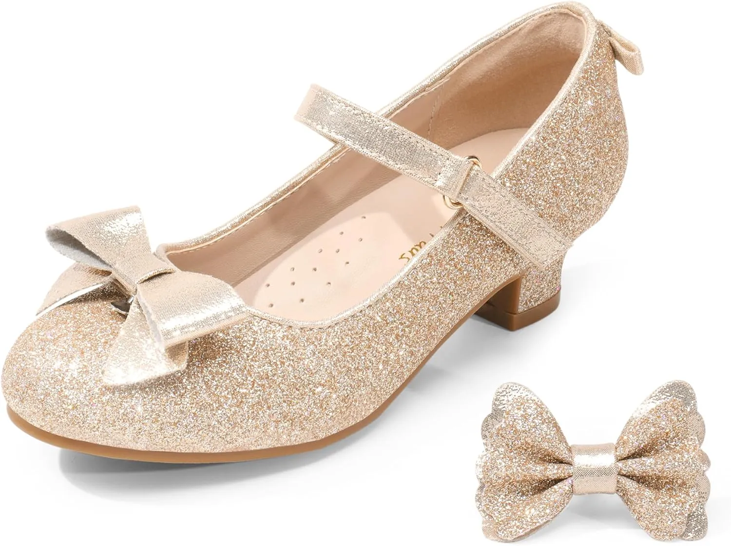 DREAM PAIRS Girls Dress Shoes Toddler Little Girls Heels Mary Jane Princess Shoes with Interchangeable Bow for Flower Girl Wedding Party