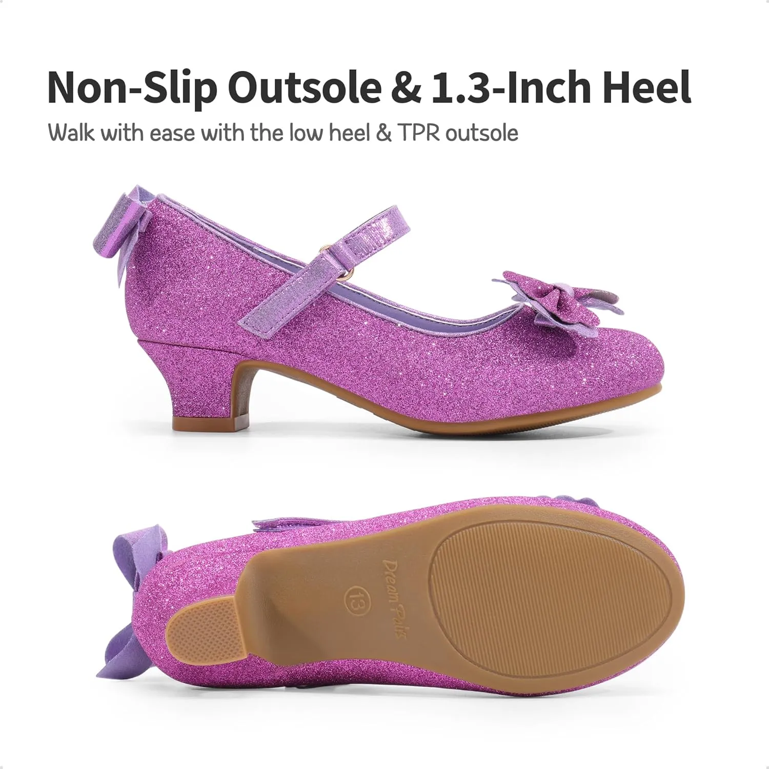 DREAM PAIRS Girls Dress Shoes Toddler Little Girls Heels Mary Jane Princess Shoes with Interchangeable Bow for Flower Girl Wedding Party