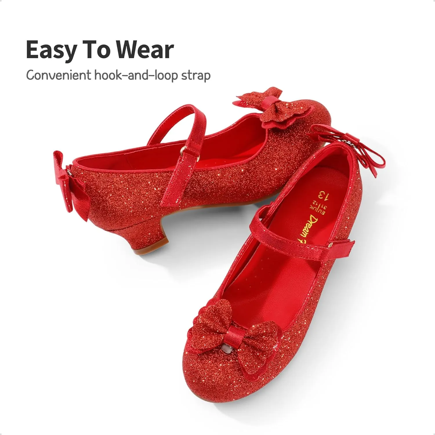 DREAM PAIRS Girls Dress Shoes Toddler Little Girls Heels Mary Jane Princess Shoes with Interchangeable Bow for Flower Girl Wedding Party