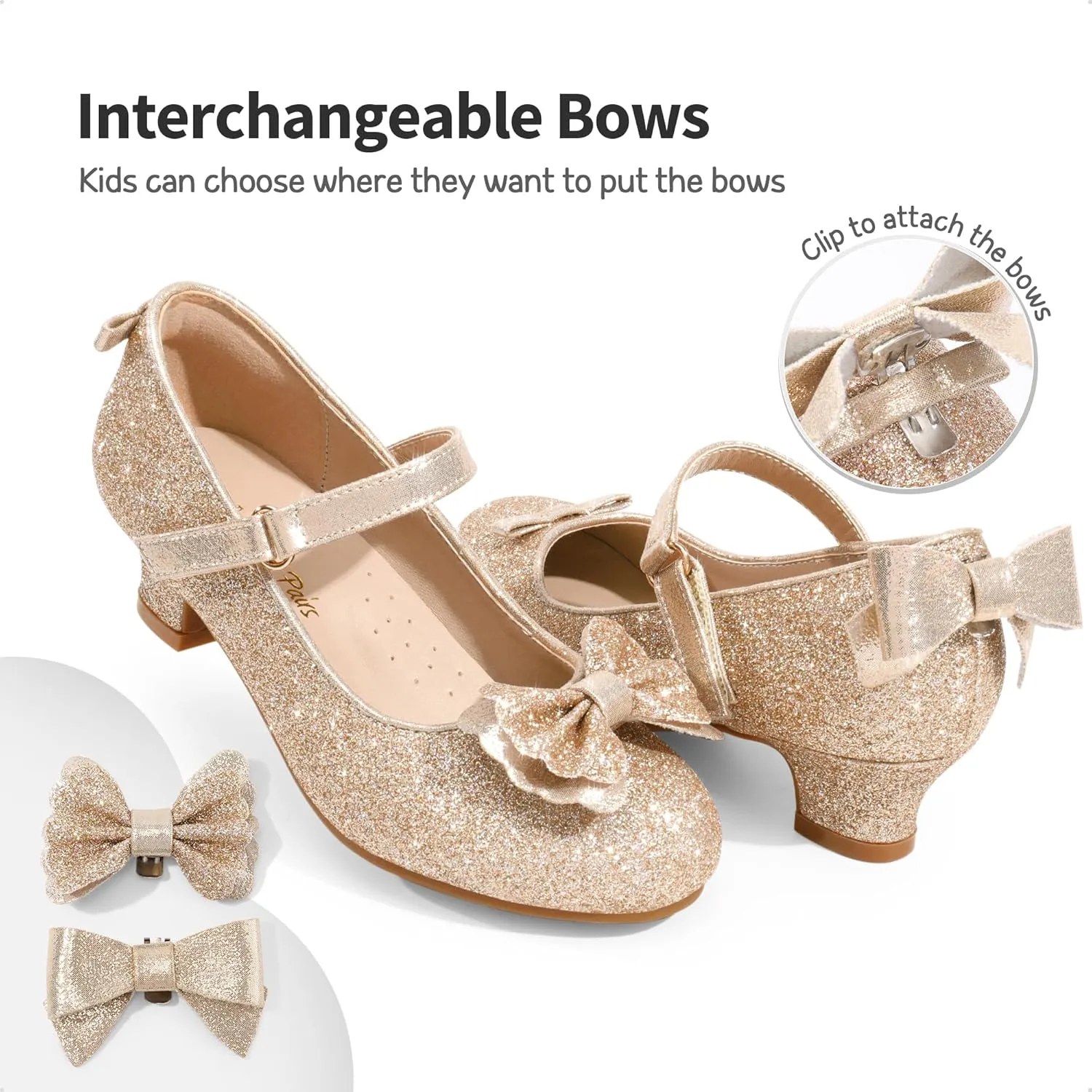 DREAM PAIRS Girls Dress Shoes Toddler Little Girls Heels Mary Jane Princess Shoes with Interchangeable Bow for Flower Girl Wedding Party