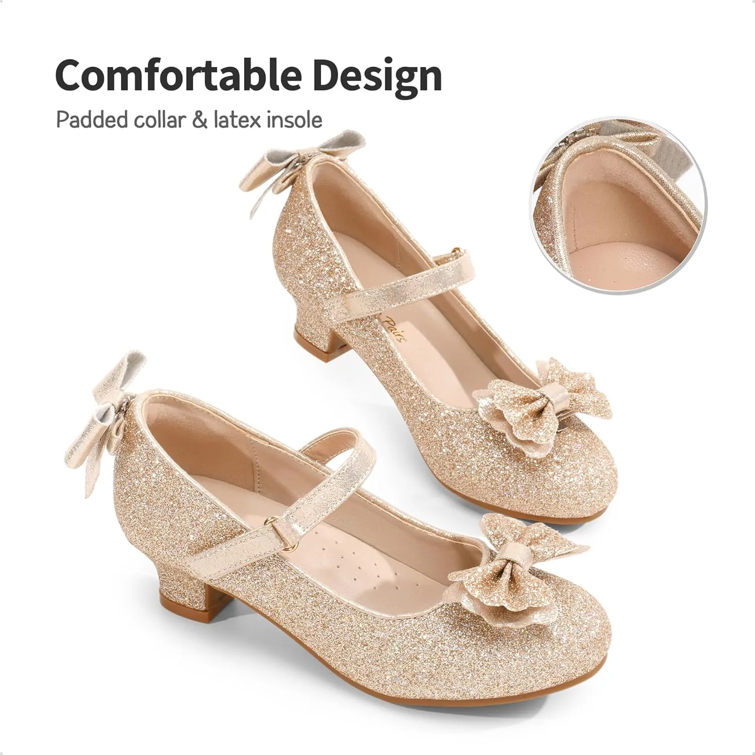 DREAM PAIRS Girls Dress Shoes Toddler Little Girls Heels Mary Jane Princess Shoes with Interchangeable Bow for Flower Girl Wedding Party