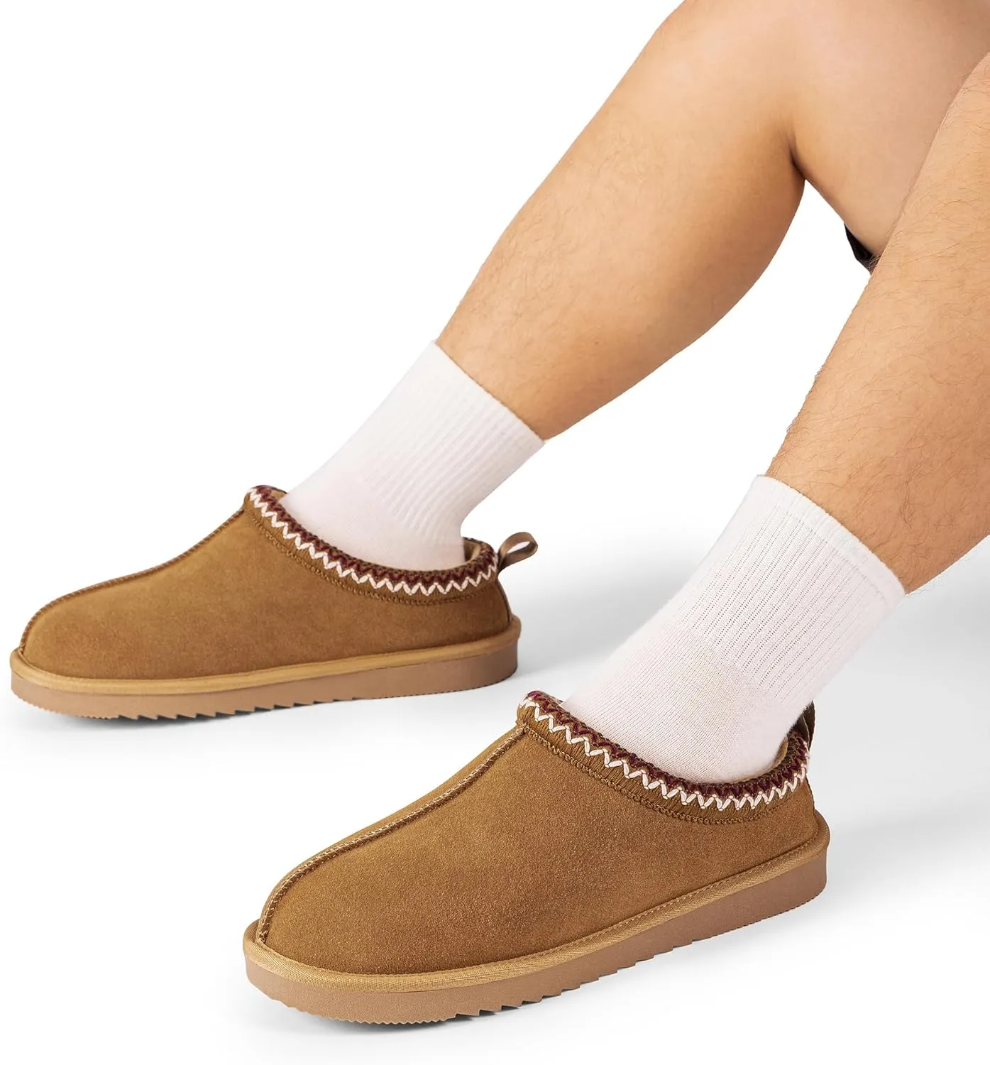 DREAM PAIRS Men's Fuzzy Cozy Slippers Genuine Suede Indoor Outdoor Home Comfy Winter Slip On Cute Warm Memory Foam Furry Shoes FuzzyEasy