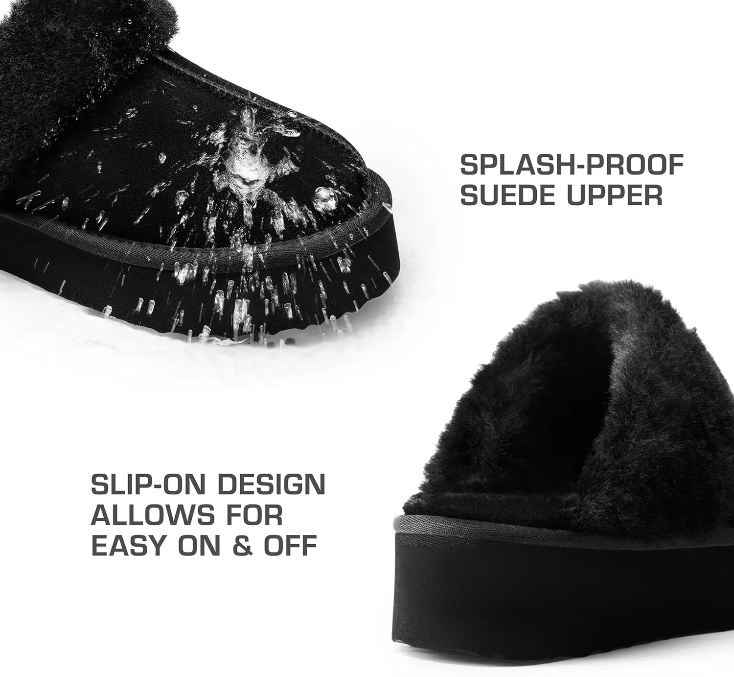 DREAM PAIRS Platform Slippers for Women Genuine Suede FuzzyEasy Cozy Memory Foam Waterproof Slippers Shoes for Indoor and Outdoor
