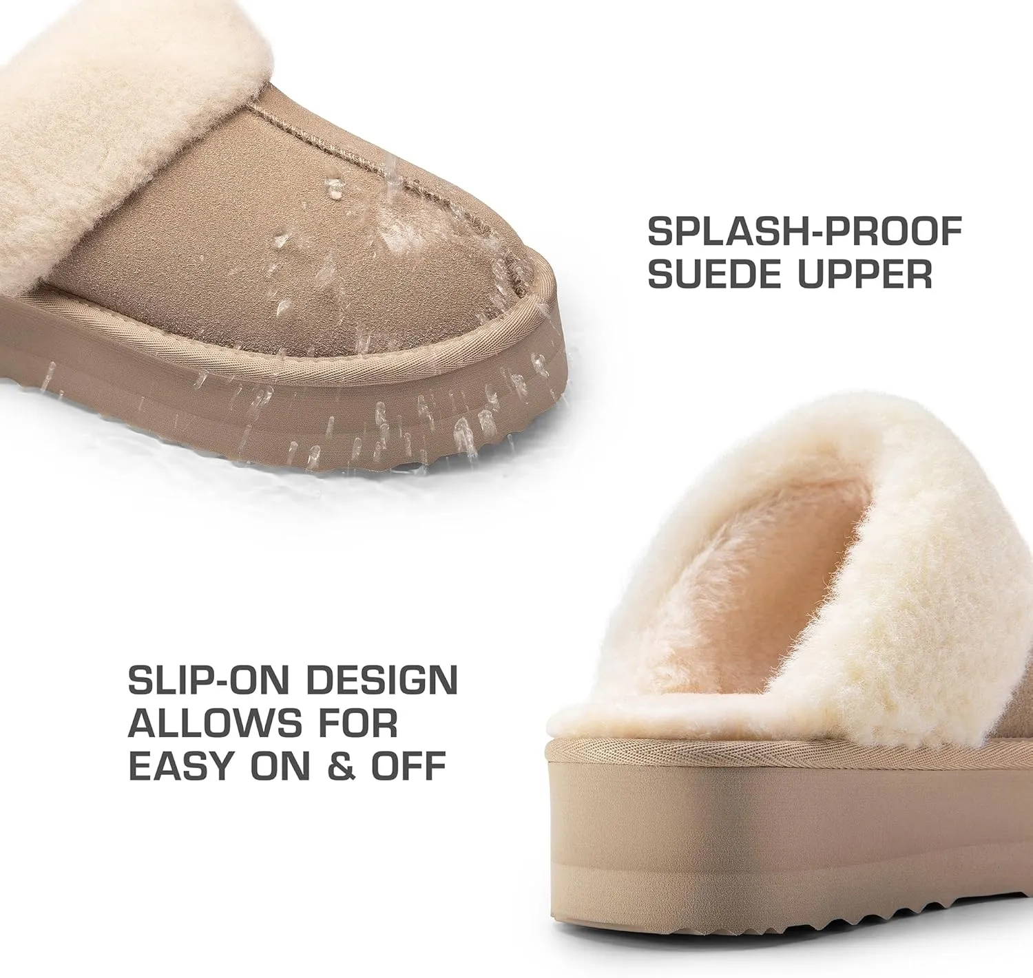 DREAM PAIRS Platform Slippers for Women Genuine Suede FuzzyEasy Cozy Memory Foam Waterproof Slippers Shoes for Indoor and Outdoor