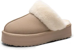 DREAM PAIRS Platform Slippers for Women Genuine Suede FuzzyEasy Cozy Memory Foam Waterproof Slippers Shoes for Indoor and Outdoor
