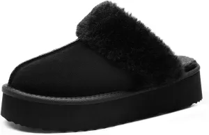 DREAM PAIRS Platform Slippers for Women Genuine Suede FuzzyEasy Cozy Memory Foam Waterproof Slippers Shoes for Indoor and Outdoor