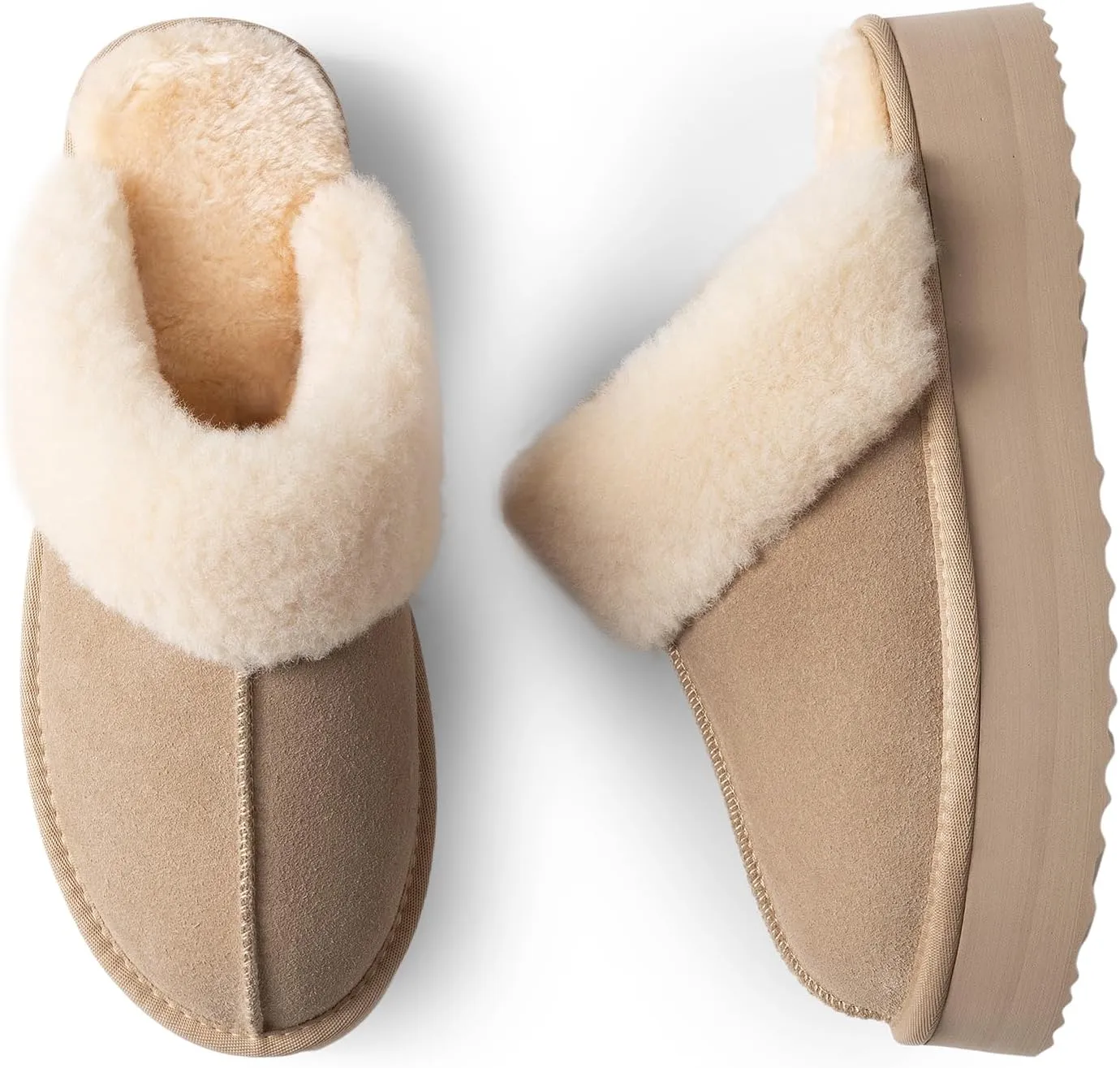 DREAM PAIRS Platform Slippers for Women Genuine Suede FuzzyEasy Cozy Memory Foam Waterproof Slippers Shoes for Indoor and Outdoor