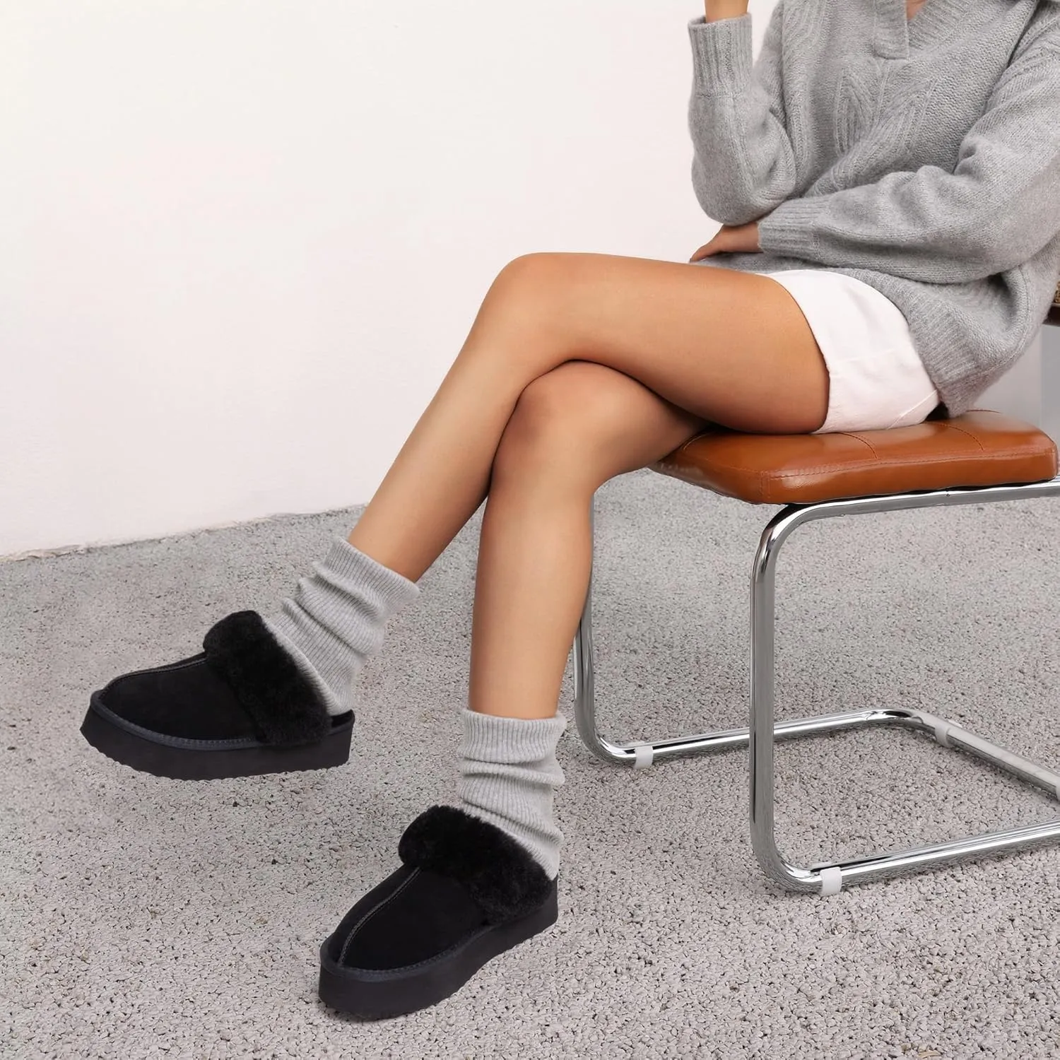 DREAM PAIRS Platform Slippers for Women Genuine Suede FuzzyEasy Cozy Memory Foam Waterproof Slippers Shoes for Indoor and Outdoor
