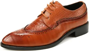 Dress Formal Shoes for Men Lace Up Brogue Embossed Crocodile Embossed Leather Low Top Non Slip Block Heel Party (Color : Yellow, Size : 10)