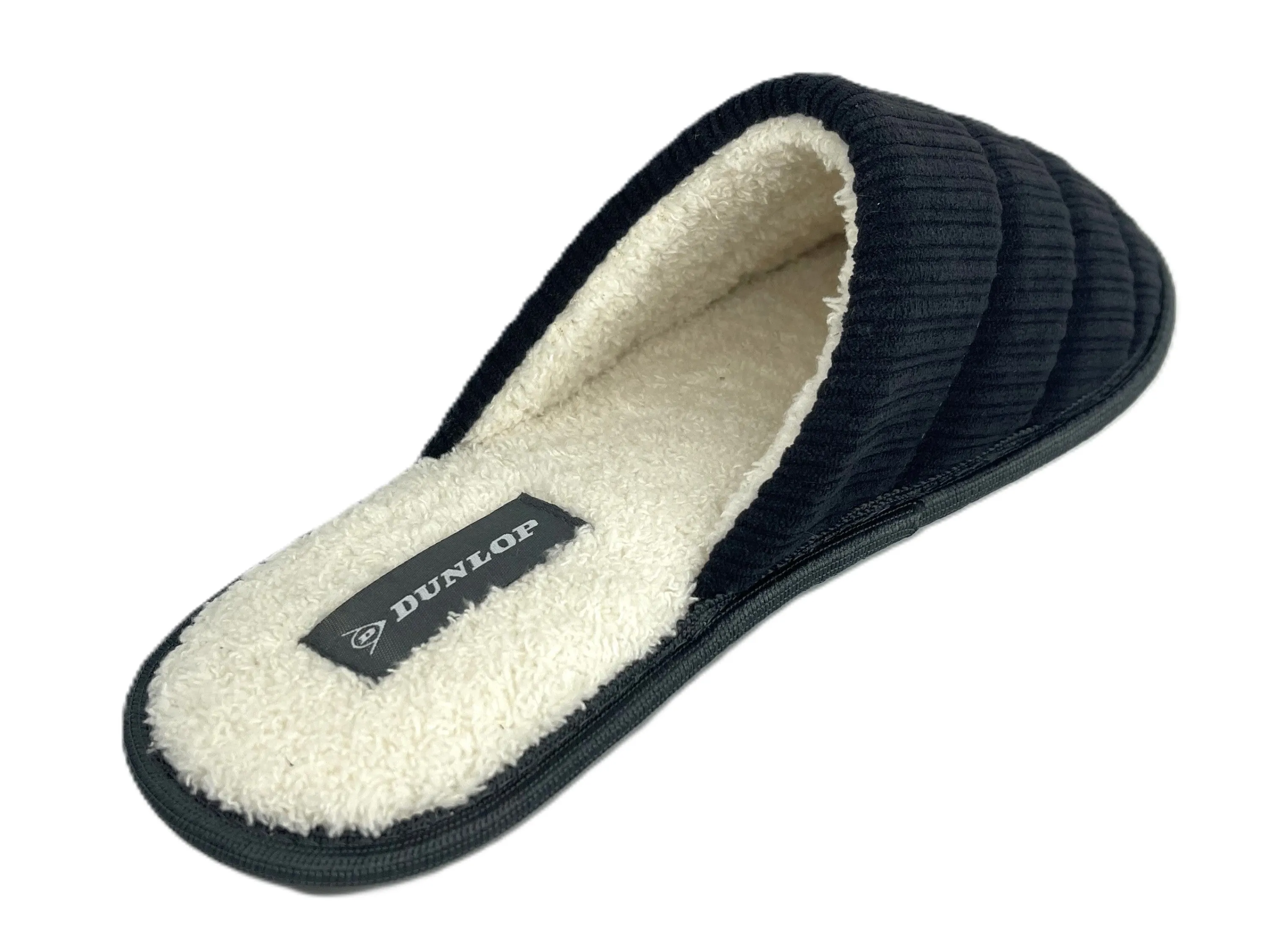 Dunlop Men's Mule Slippers Cord Uppers Memory Foam Machine Washable Non-Slip
