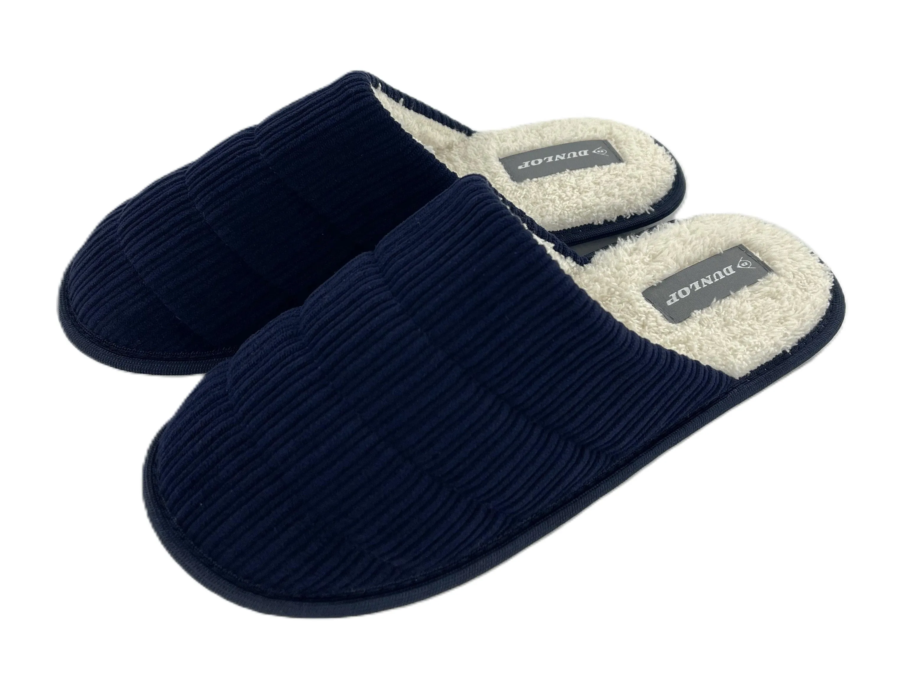 Dunlop Men's Mule Slippers Cord Uppers Memory Foam Machine Washable Non-Slip