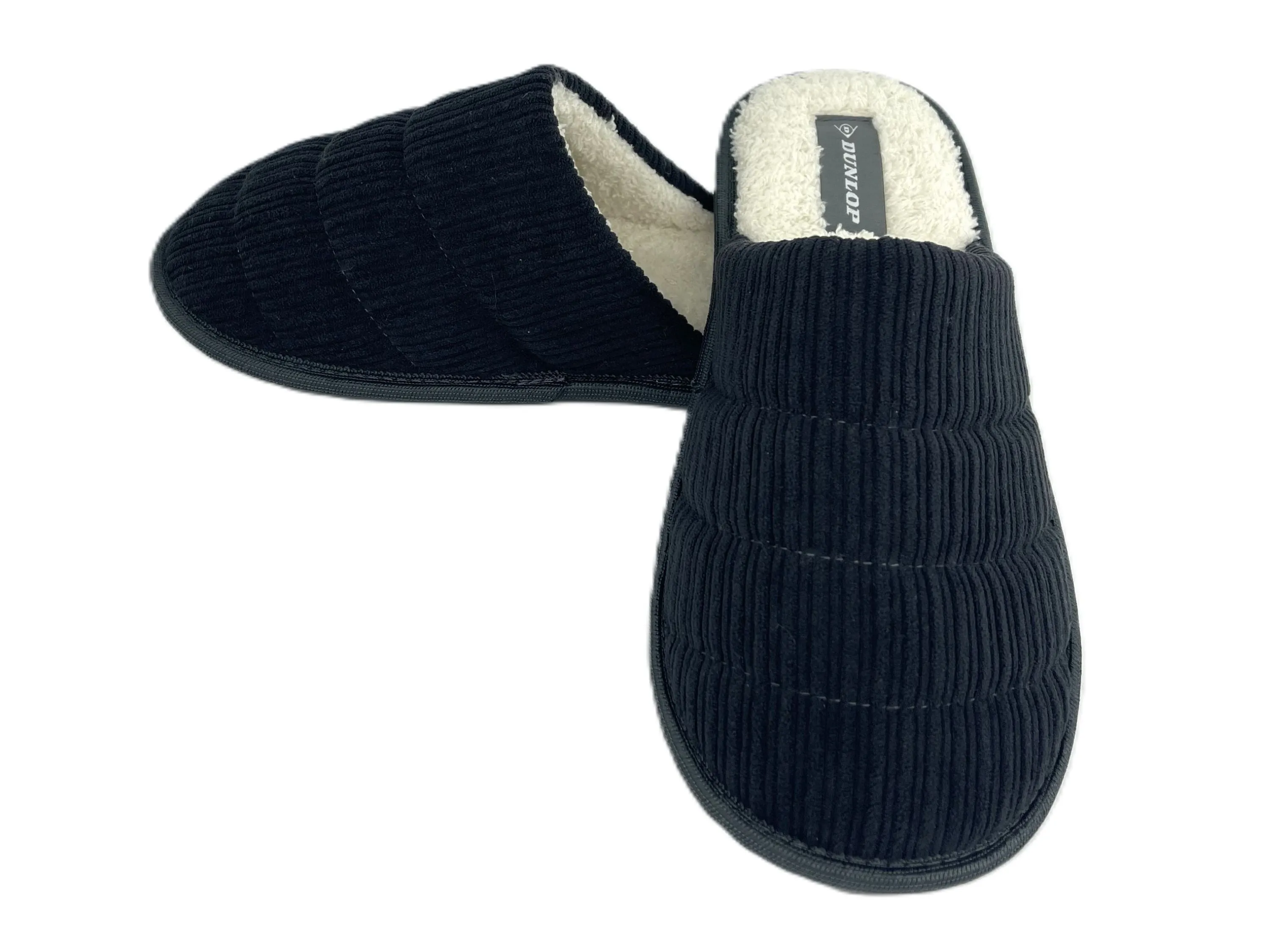 Dunlop Men's Mule Slippers Cord Uppers Memory Foam Machine Washable Non-Slip
