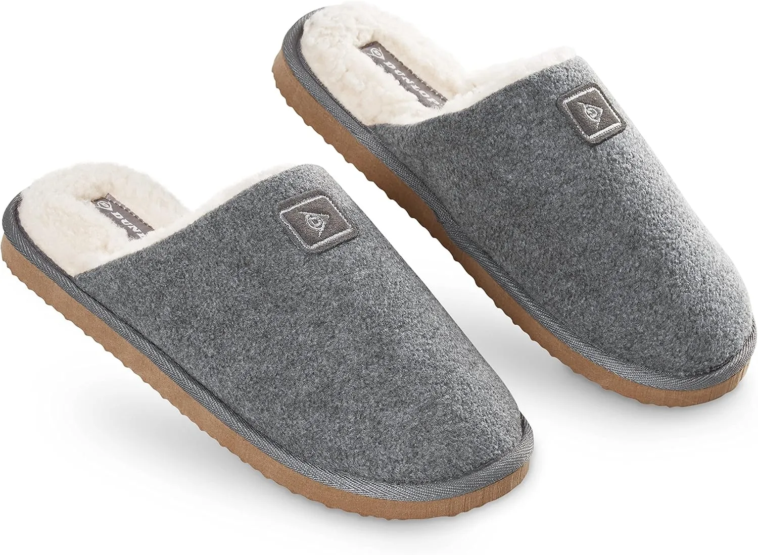 Dunlop Mens Slippers Open Back, Comfy Memory Foam Men Slippers with Rubber Sole, Indoor Outdoor Anti Slip House Shoes Comfort Plush, Gifts for Men