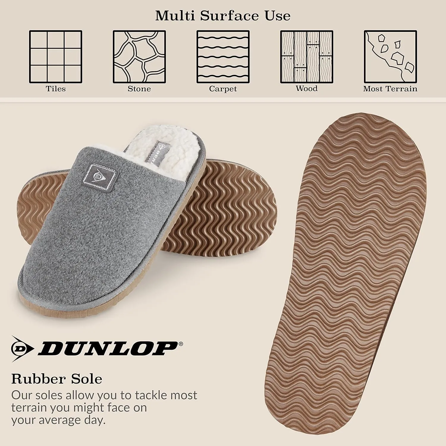 Dunlop Mens Slippers Open Back, Comfy Memory Foam Men Slippers with Rubber Sole, Indoor Outdoor Anti Slip House Shoes Comfort Plush, Gifts for Men