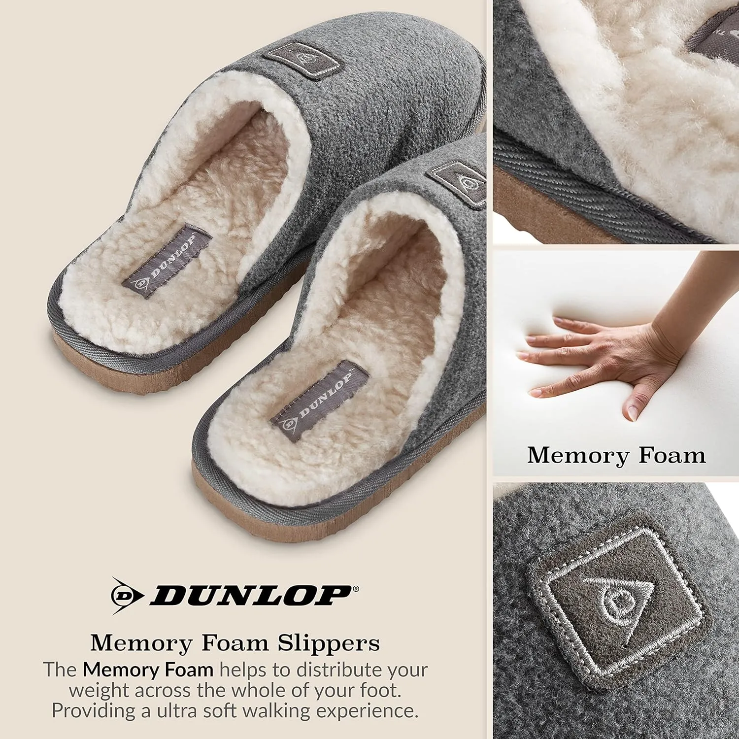 Dunlop Mens Slippers Open Back, Comfy Memory Foam Men Slippers with Rubber Sole, Indoor Outdoor Anti Slip House Shoes Comfort Plush, Gifts for Men
