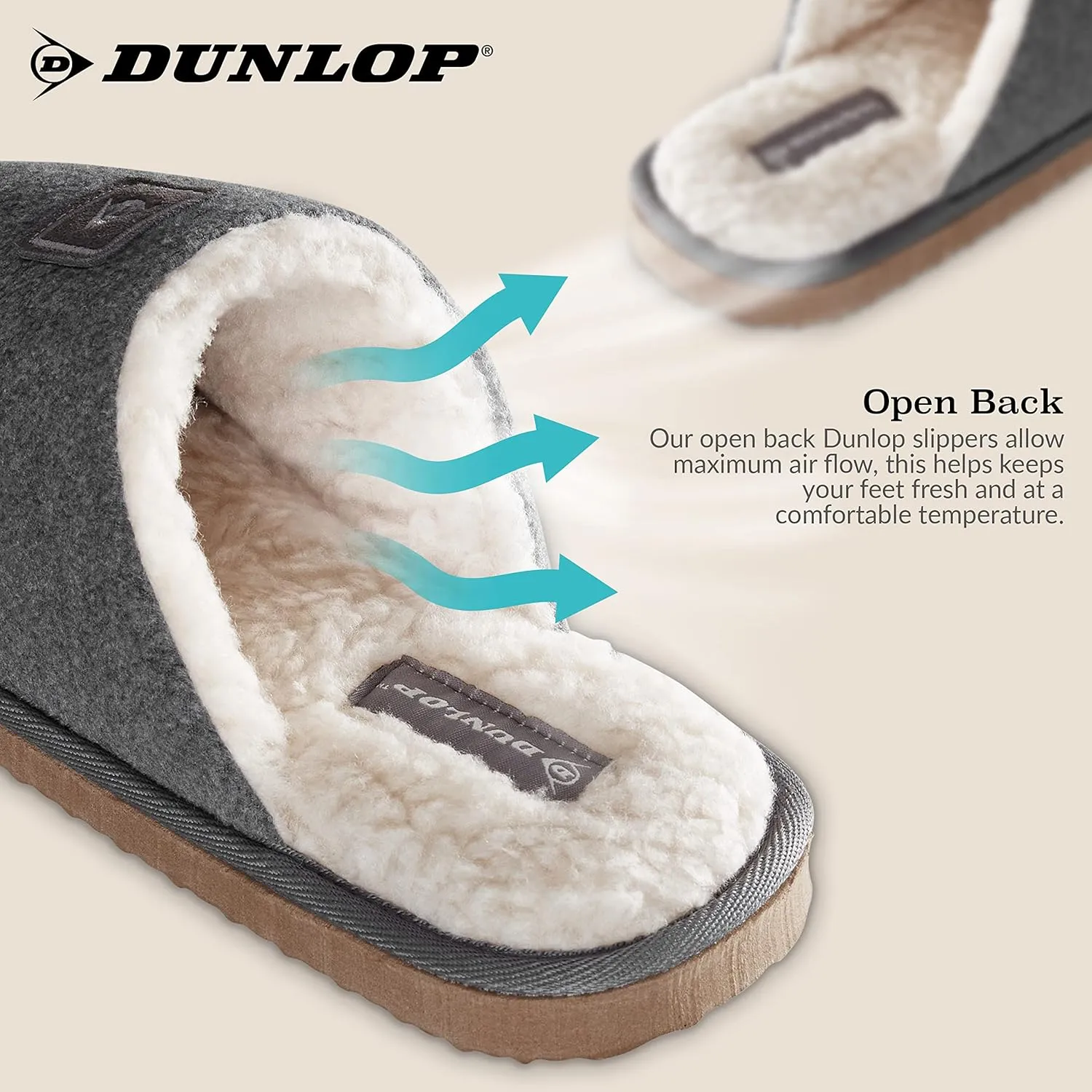 Dunlop Mens Slippers Open Back, Comfy Memory Foam Men Slippers with Rubber Sole, Indoor Outdoor Anti Slip House Shoes Comfort Plush, Gifts for Men