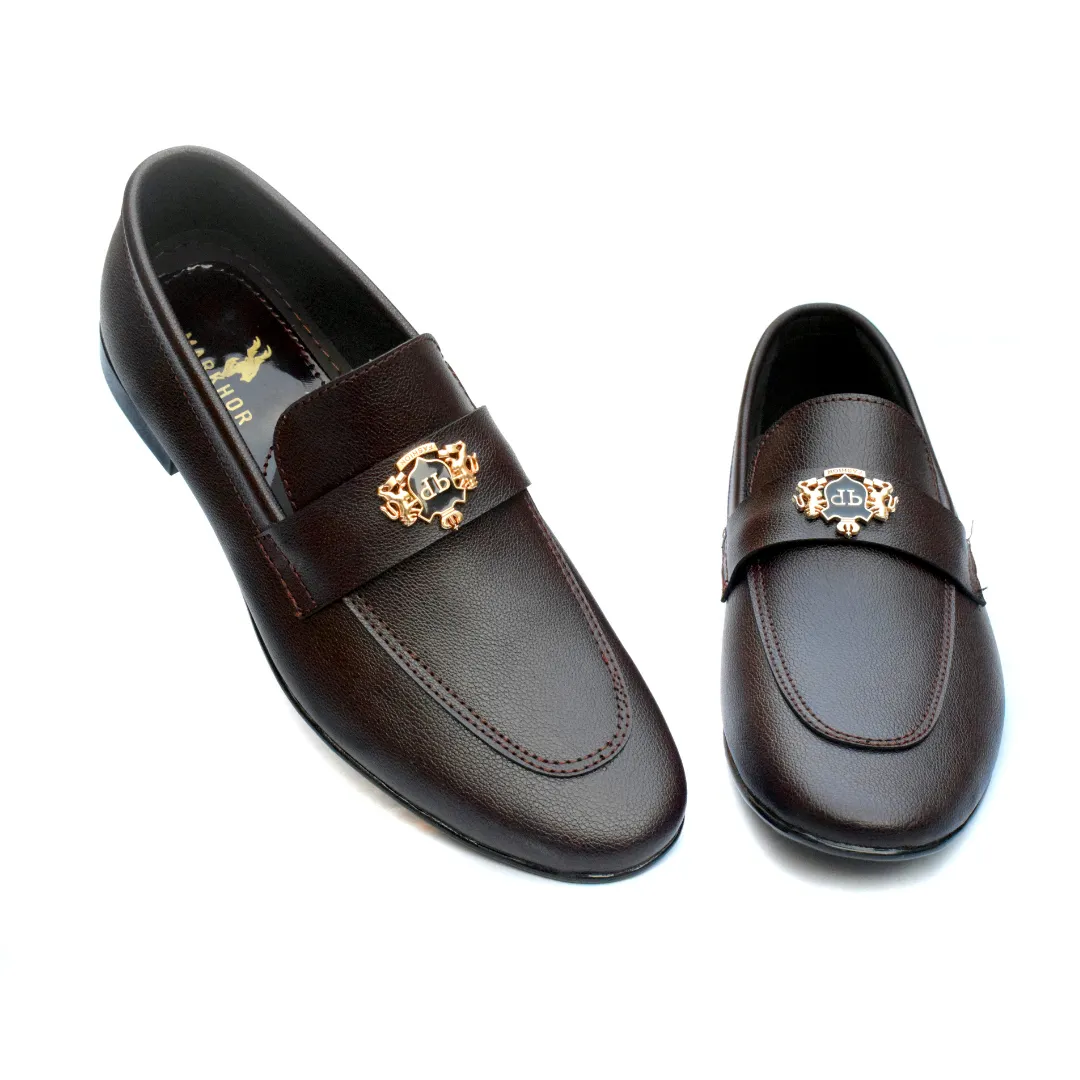 Elegant Brown Formal Shoes with Gold Crest Detailing MR323