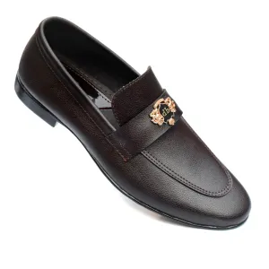 Elegant Brown Formal Shoes with Gold Crest Detailing MR323