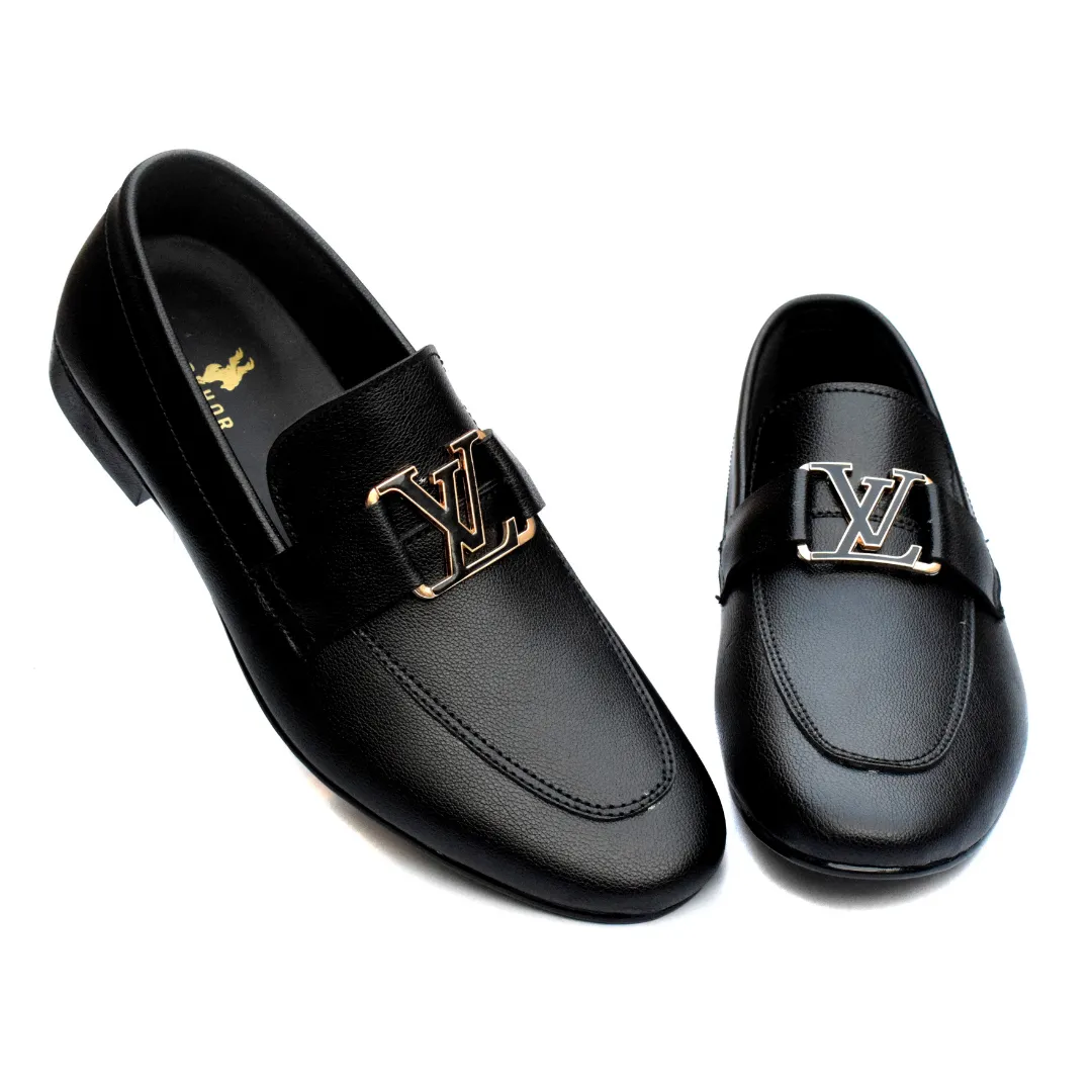 Elegant Men's Black Formal Shoes with Iconic Emblem, MR331
