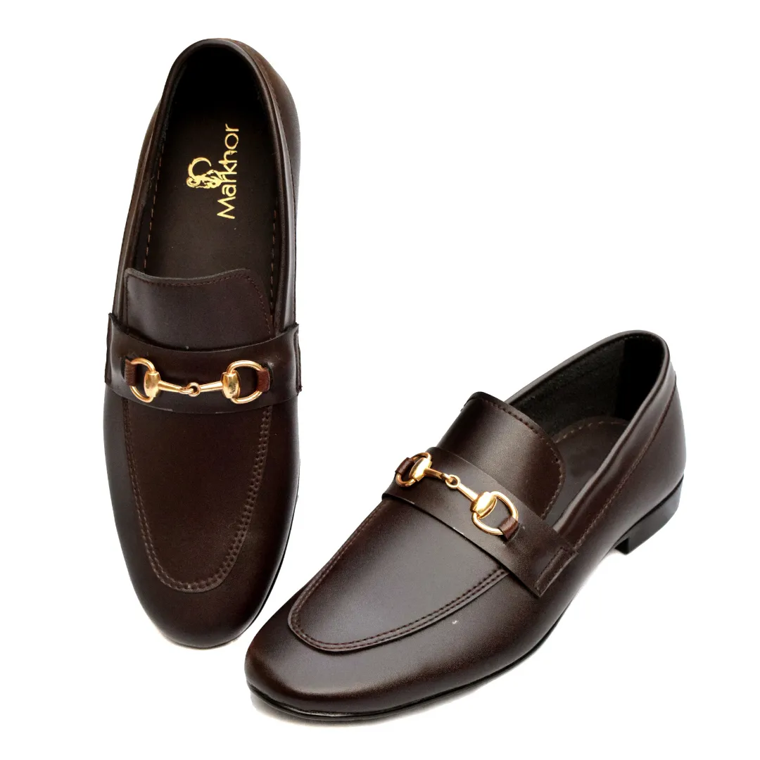 Elegant Men's  Brown Formal Shoes with Iconic Emblem MR327