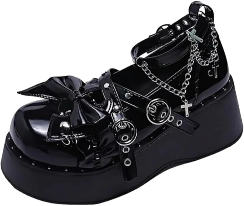 Emo Shoes Mary Janes Bow Y2K Rave Grunge Chunky Church Shoes Round Toe for Women Preppy Teen Girls Lolita Rococo Non Slip Kawaii Neutral Cute Casual Comfortable Walking Birthday Gifts Back to School