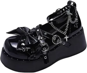 Emo Shoes Mary Janes Bow Y2K Rave Grunge Chunky Church Shoes Round Toe for Women Preppy Teen Girls Lolita Rococo Non Slip Kawaii Neutral Cute Casual Comfortable Walking Birthday Gifts Back to School