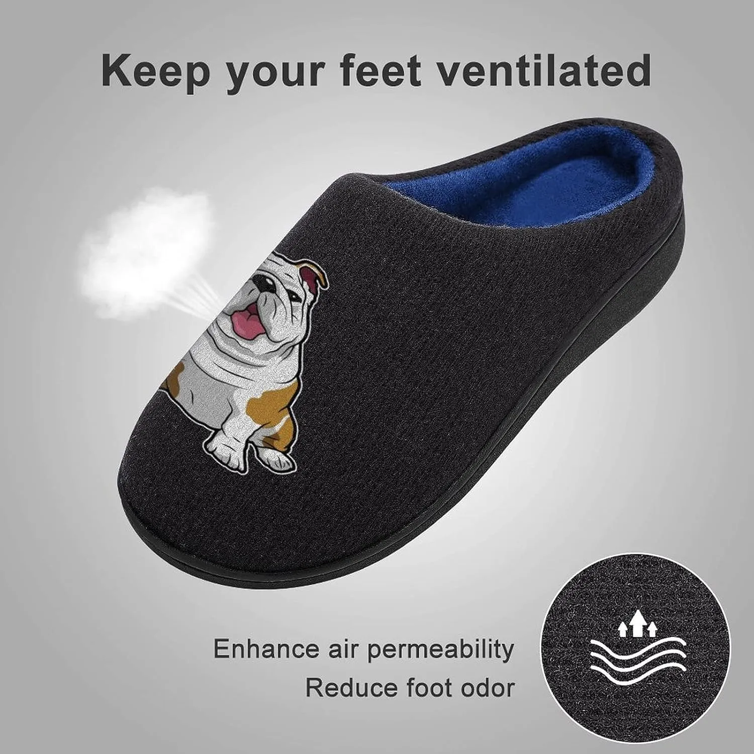 English Bulldog Cute Women's Knitted Cotton Slippers Soft Comfort Warm House Casual Shoes