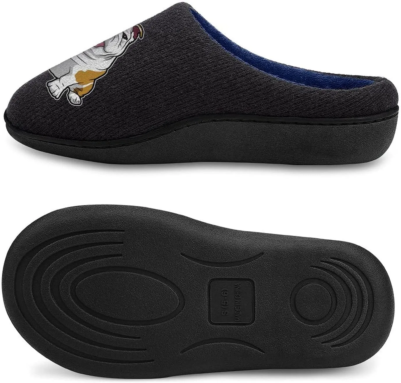 English Bulldog Cute Women's Knitted Cotton Slippers Soft Comfort Warm House Casual Shoes