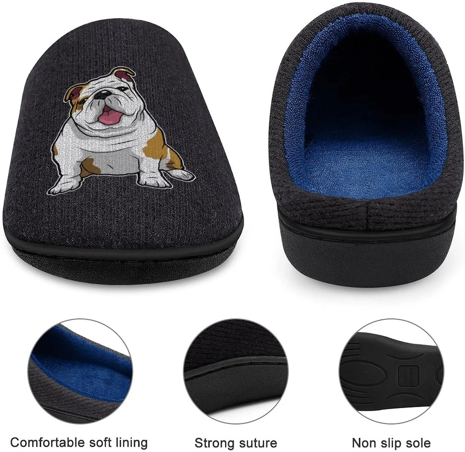 English Bulldog Cute Women's Knitted Cotton Slippers Soft Comfort Warm House Casual Shoes