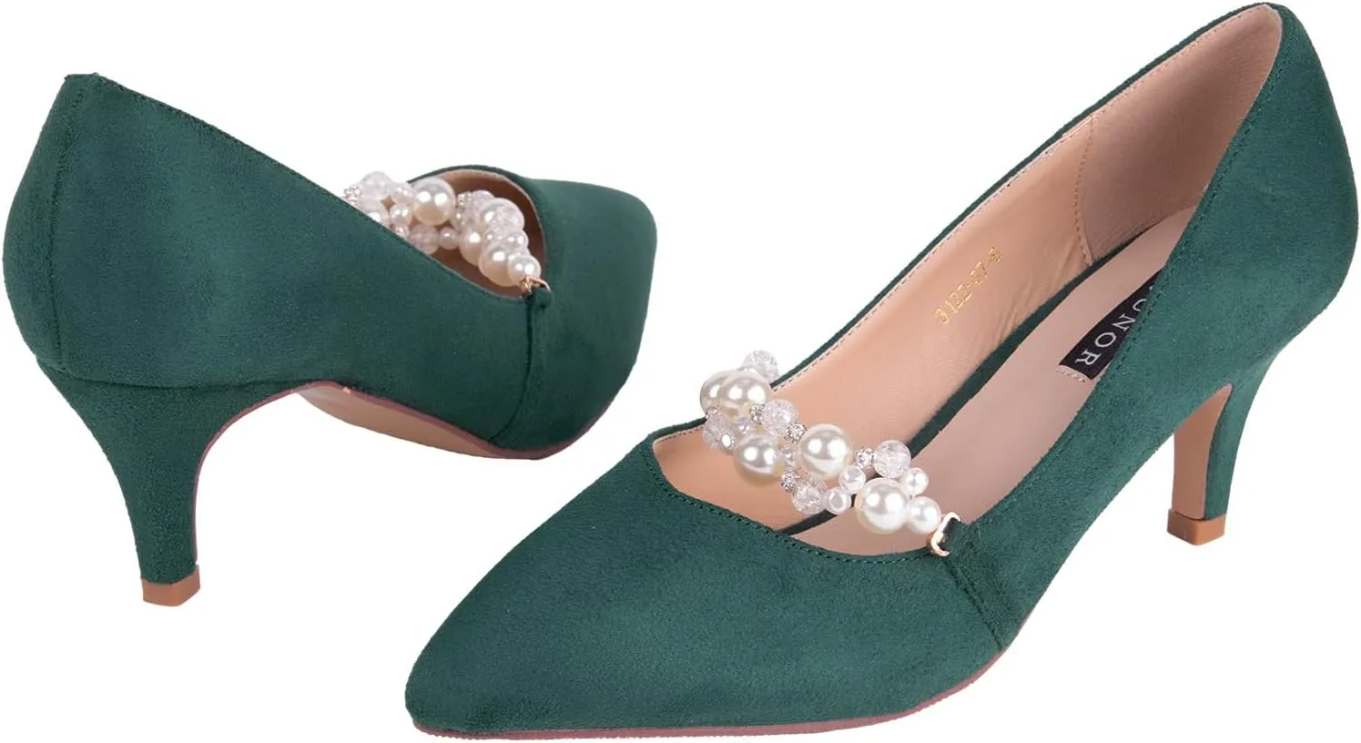 ERIJUNOR E3122 Women Faux Suede Pearl Pumps Comfortable Kitten Heel Evening Prom Wedding Shoes