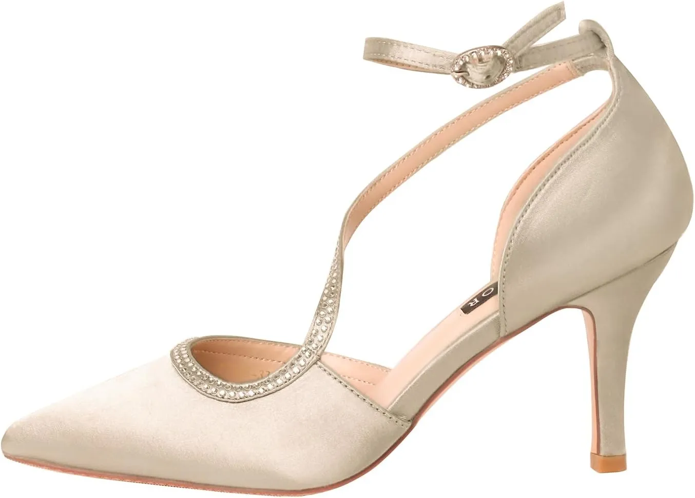 ERIJUNOR Women Comfortable Mid Heel Ankle Strappy Dress Pumps Pointed Toe Satin Wedding Evening Party Shoes