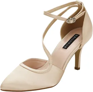ERIJUNOR Women Comfortable Mid Heel Ankle Strappy Dress Pumps Pointed Toe Satin Wedding Evening Party Shoes