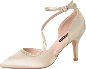 ERIJUNOR Women Comfortable Mid Heel Ankle Strappy Dress Pumps Pointed Toe Satin Wedding Evening Party Shoes