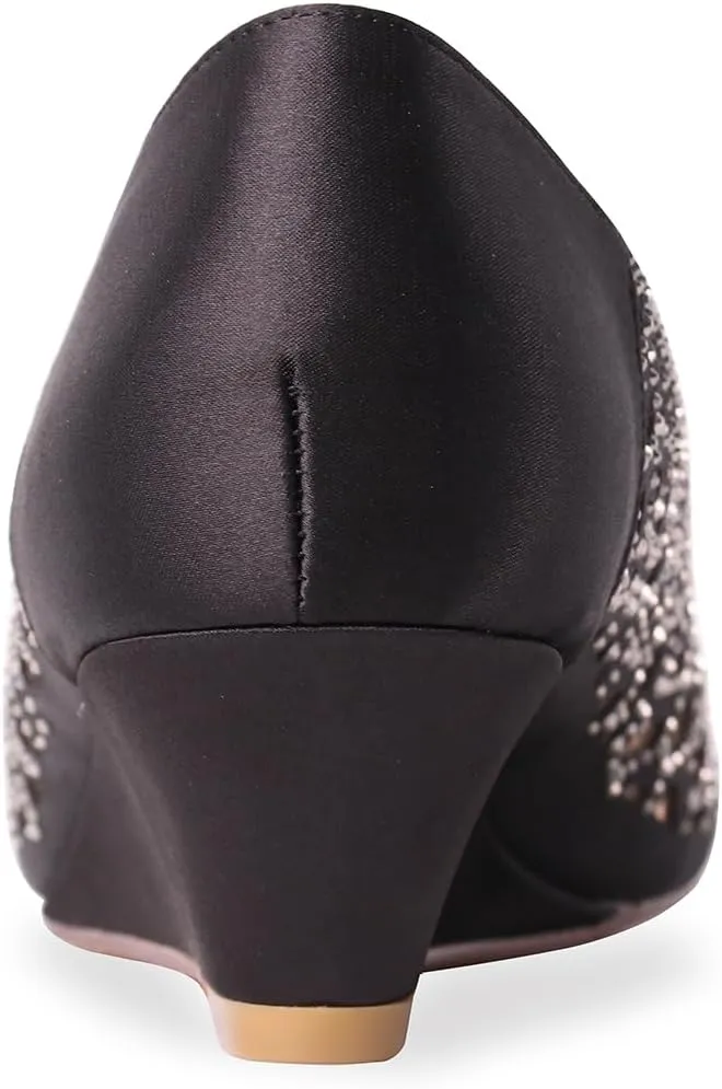 ERIJUNOR Women Peep Toe Pumps Middel Heel Wedges Sparkle Rhinestone Wedding Bridal Shoes