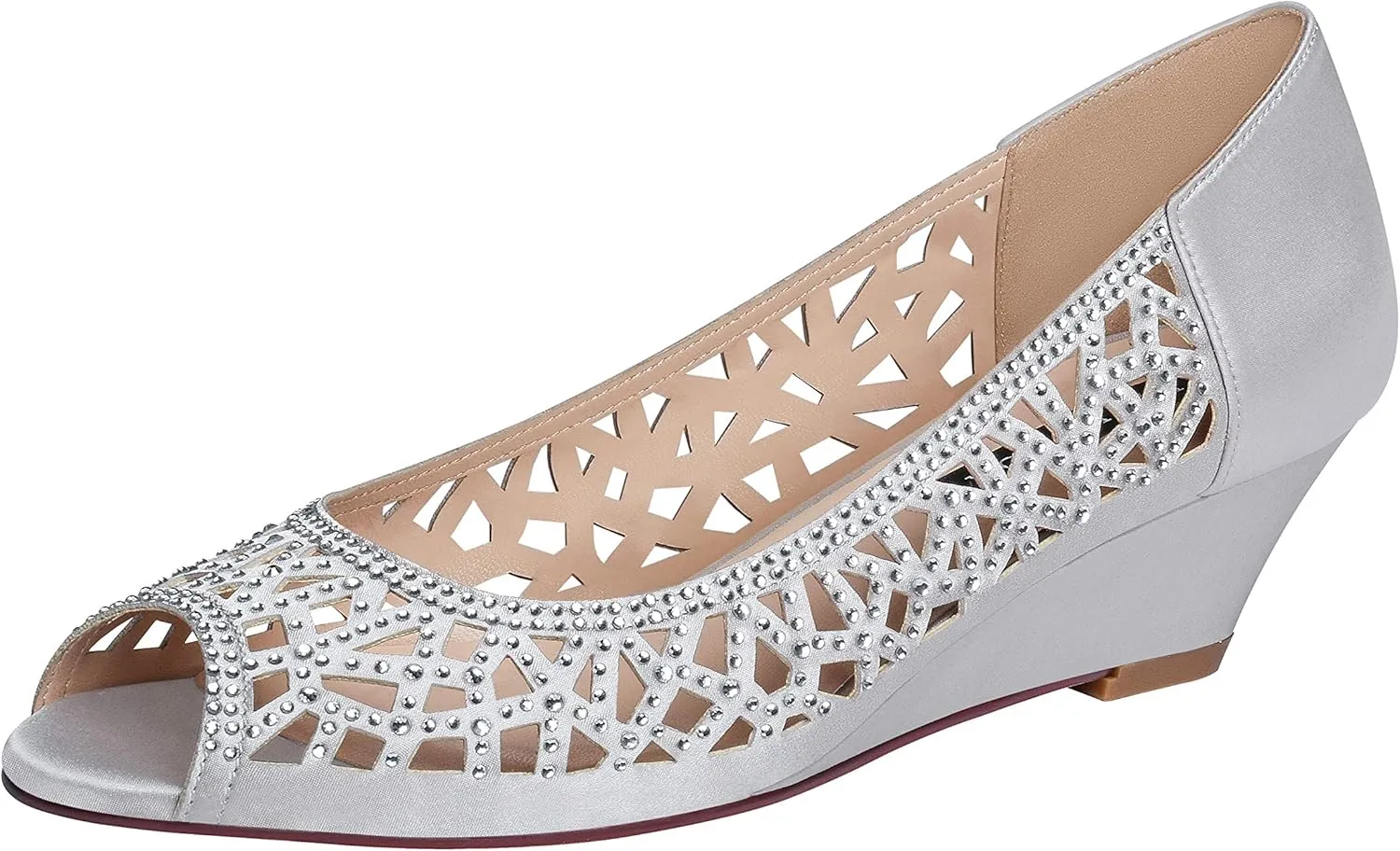 ERIJUNOR Women Peep Toe Pumps Middel Heel Wedges Sparkle Rhinestone Wedding Bridal Shoes