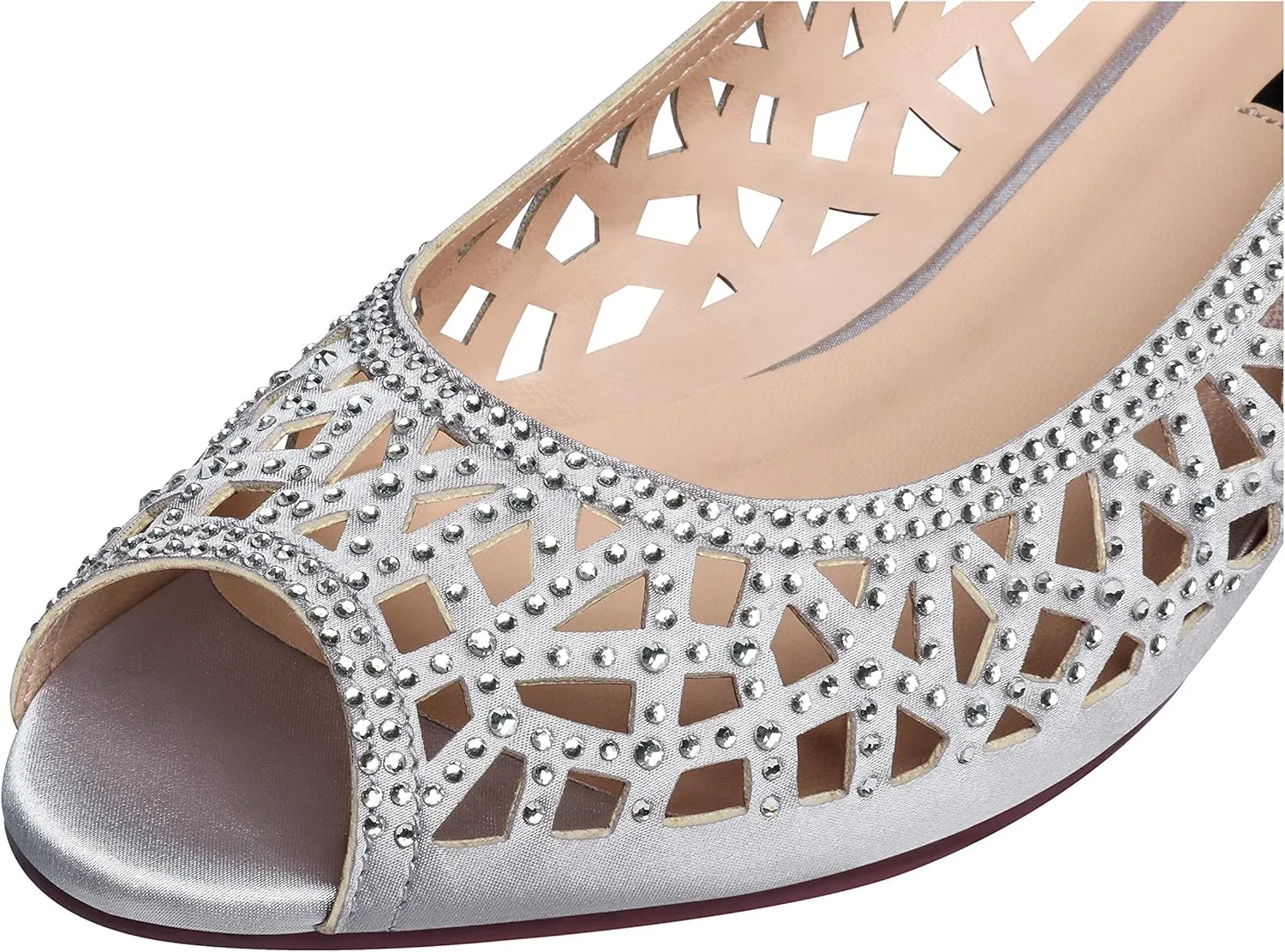 ERIJUNOR Women Peep Toe Pumps Middel Heel Wedges Sparkle Rhinestone Wedding Bridal Shoes